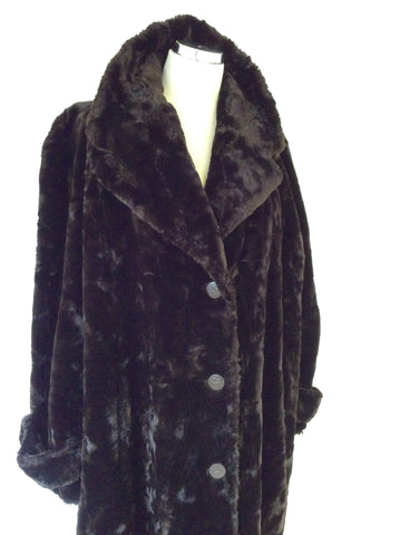 LA MAISON DE LA FAUSSE FOURRURE DARK BROWN FAUX FUR COAT SIZE L - Whispers Dress Agency - Womens Coats & Jackets - 2