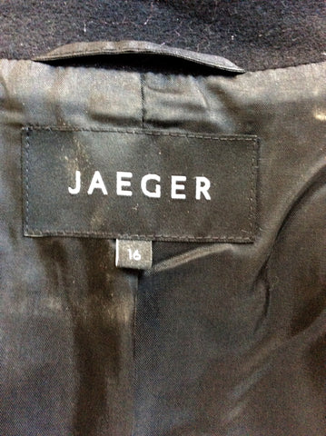 JAEGER BLACK WOOL BLEND BELTED KNEE LENGTH COAT SIZE 16 - Whispers Dress Agency - Sold - 7