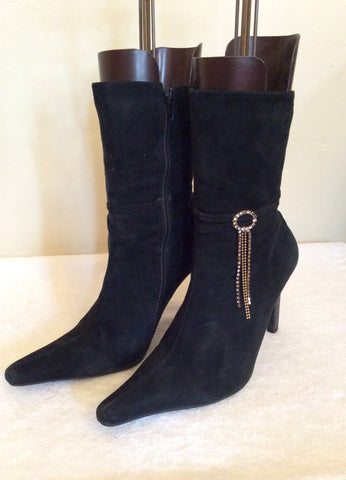 Lipsy Black Suede & Diamanté Trim Heeled Ankle Boots Size 6/39 - Whispers Dress Agency - Womens Boots - 2