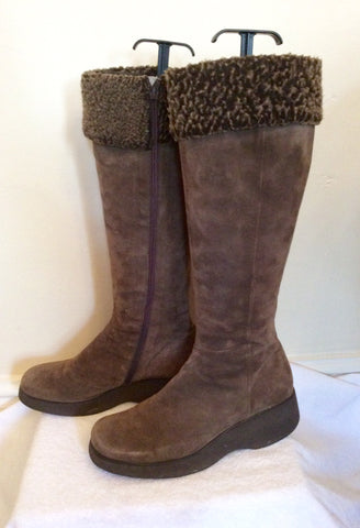 Jigsaw Light Brown Suede Knee High Faux Fur Trim Boots Size 6/39 - Whispers Dress Agency - Womens Boots - 2