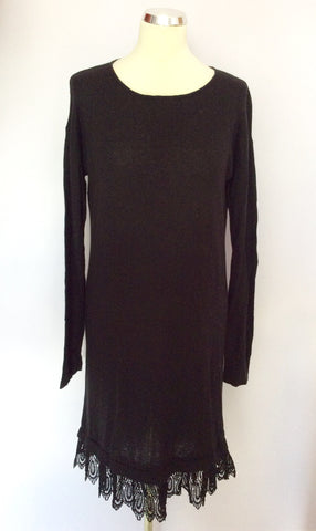 MANGO BLACK KNIT LONG SLEEVE LACE TRIM DRESS SIZE L - Whispers Dress Agency - Sold - 1