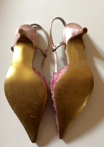 GINO VAELLO PINK FLOWER METALLIC SLINGBACK SLINGBACK HEELS SIZE 5/38 - Whispers Dress Agency - Womens Heels - 3