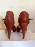 Brand New Emilio Lucax Tan Brown Leather Peeptoe Sandals Size 7/40 - Whispers Dress Agency - Womens Sandals - 4