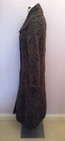 LISA CAMPIONE BROWN & GREY DESIGN LONG CARDIGAN/COAT SIZE 10 - Whispers Dress Agency - Womens Knitwear - 3