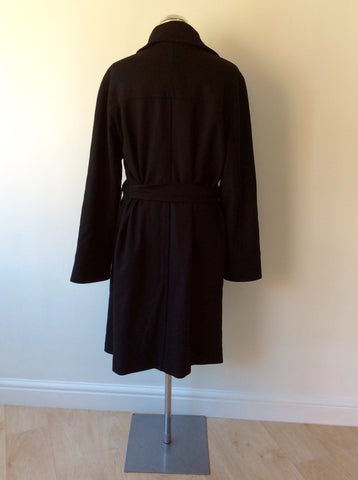 JAEGER BLACK WOOL BLEND BELTED KNEE LENGTH COAT SIZE 16 - Whispers Dress Agency - Sold - 5