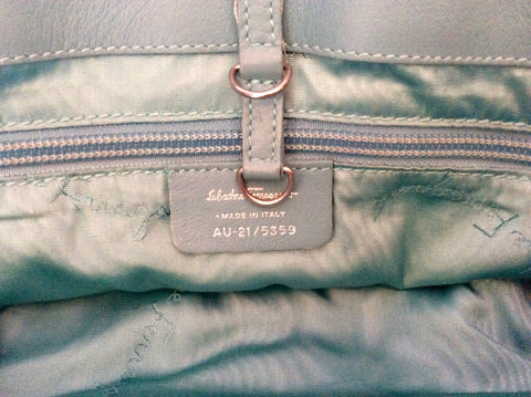Salvatore Ferragamo Aqua & Green Leather & Canvas Shoulder Bag - Whispers Dress Agency - Sold - 5