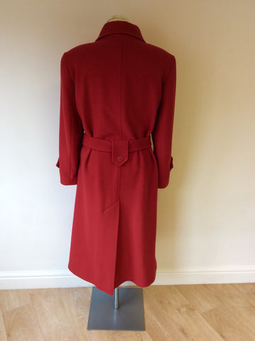 PAUL COSTELLOE COLLECTION RED BELTED WOOL & CASHMERE COAT SIZE 16 - Whispers Dress Agency - Sold - 4
