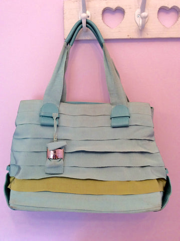 Salvatore Ferragamo Aqua & Green Leather & Canvas Shoulder Bag - Whispers Dress Agency - Sold - 1