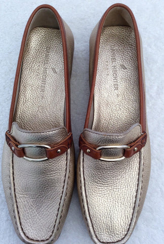 Brand New Daniel Hechter Gold Leather Loafers Size 8/42 - Whispers Dress Agency - Sold - 2