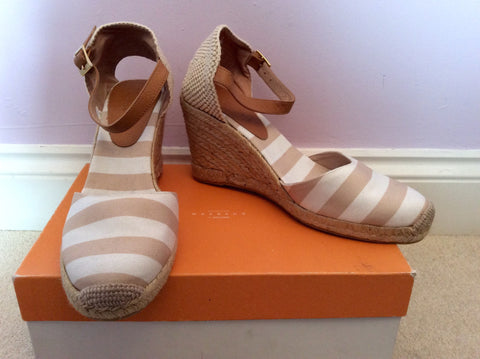 Brand New John Lewis Beige & White Stripe Wedge Heel Sandals Size 7.5/41 - Whispers Dress Agency - Womens Sandals - 1