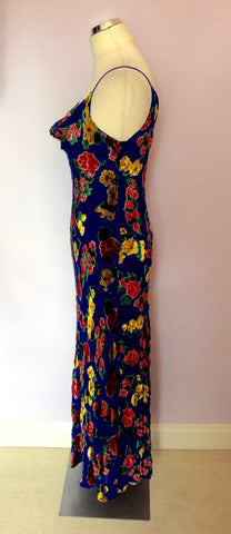 Monsoon Blue Floral Silk Blend Long Dress Size 14 - Whispers Dress Agency - Womens Dresses - 2