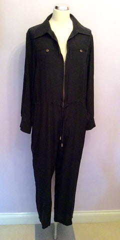 KOOKAI BLACK SILK ZIP UP JUMPSUIT SIZE 12 - Whispers Dress Agency - Sold - 1