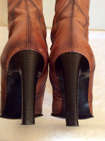 Bertie Tan Leather Slim Leg Boots Size 3.5/36 - Whispers Dress Agency - Womens Boots - 4