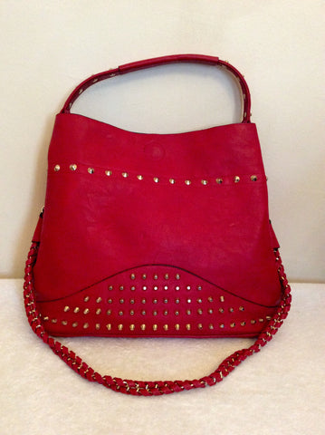 Large Red Leather Studded Shoulder Bag & Zip Top Bag - Whispers Dress Agency - Shoulder Bags - 2