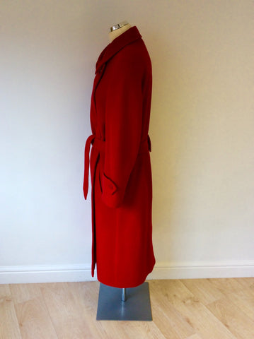 PAUL COSTELLOE COLLECTION RED BELTED WOOL & CASHMERE COAT SIZE 16 - Whispers Dress Agency - Sold - 2