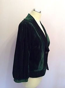 Cream Of Denmark Dark Green Velvet Jacket Size 40 UK 10 - Whispers Dress Agency - Sold - 2