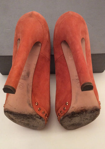 Alexander Mcqueen Coral Suede Peeptoe Skull Trim Heels Size 7.5/41 - Whispers Dress Agency - Womens Heels - 5