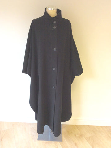 FENWICKS BLACK WOOL BLEND CAPE SIZE 14 - Whispers Dress Agency - Womens Coats & Jackets - 1