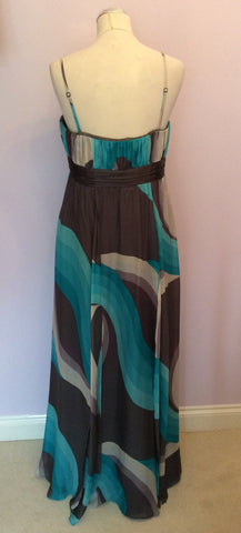 Monsoon Grey, White & Turquoise Silk Maxi Dress Size 14 - Whispers Dress Agency - Sold - 3