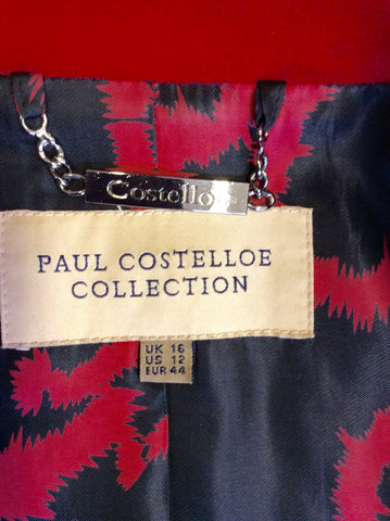 PAUL COSTELLOE COLLECTION RED BELTED WOOL & CASHMERE COAT SIZE 16 - Whispers Dress Agency - Sold - 5