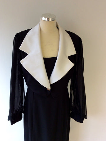 EMMA SOMERSET BLACK & WHITE BOLERO JACKET & LONG EVENING DRESS SIZE 12 - Whispers Dress Agency - Sold - 2