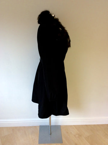 BRIEFING BLACK FOX FUR TRIM MAC/ COAT SIZE 44 UK 16 - Whispers Dress Agency - Womens Coats & Jackets - 3