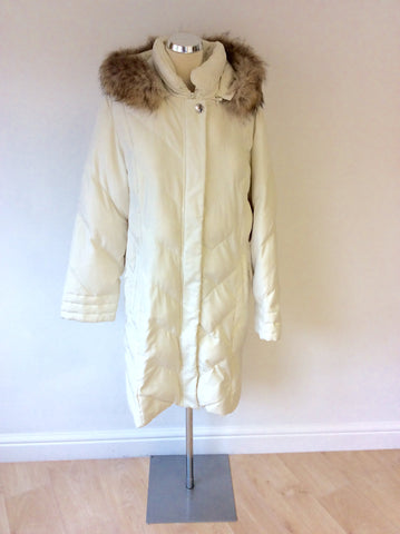 DAUNE LIMIDED EDITION WINTER IVORY FEATHER DOWN FILLED COAT WITH FUR TRIM HOOD SIZE 16 - Whispers Dress Agency - Womens Coats & Jackets - 1