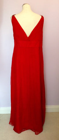 Monsoon Red & Silver Beaded Trim Silk Maxi Dress Size 20 - Whispers Dress Agency - Sold - 3