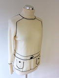 JAEGER CREAM & BLACK TRIM WOOL POLONECK JUMPER SIZE L - Whispers Dress Agency - Sold - 2
