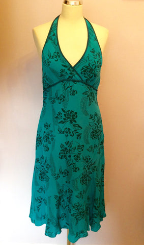 Coast Emerald Green Floral Print Silk Halterneck Dress Size 12 - Whispers Dress Agency - Womens Dresses - 1