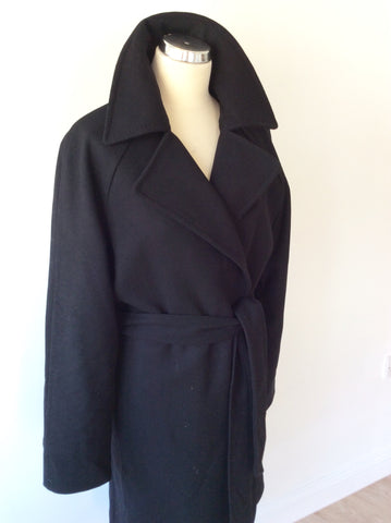 JAEGER BLACK WOOL BLEND BELTED KNEE LENGTH COAT SIZE 16 - Whispers Dress Agency - Sold - 3