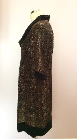 Jaeger Brown Silk Print With Black Velvet Trim Dress Size 16 - Whispers Dress Agency - Sold - 4