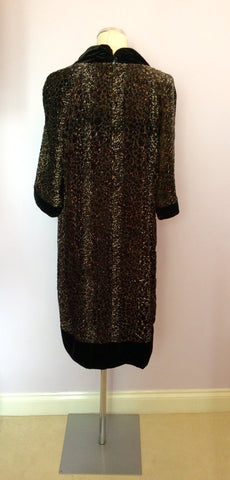 Jaeger Brown Silk Print With Black Velvet Trim Dress Size 16 - Whispers Dress Agency - Sold - 6