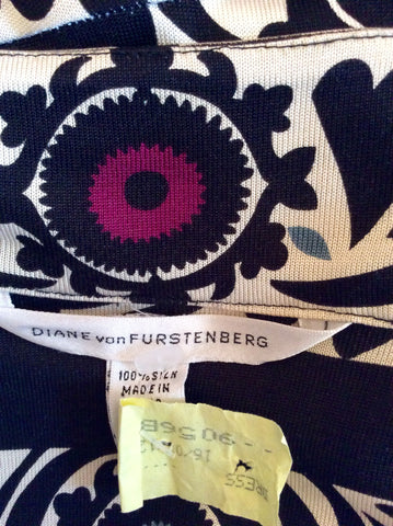 Diane Von Furstenberg Black & Ivory Print Silk Wrap Dress Size 10 - Whispers Dress Agency - Sold - 6