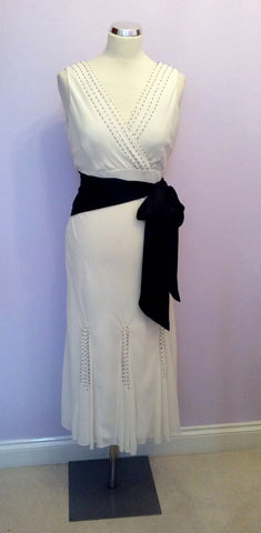 Coast Cream & Black Beaded Trim Occasion Dress Size 12 - Whispers Dress Agency - Womens Dresses - 1