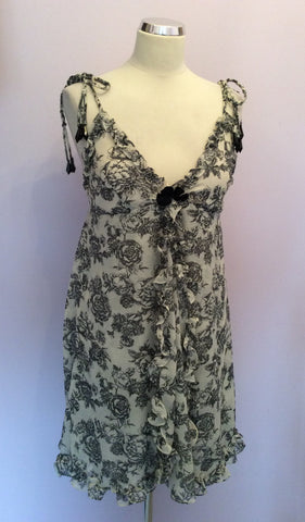 Gia London Black & Cream Floral Print Strappy Dress Size 12 - Whispers Dress Agency - Womens Dresses - 1