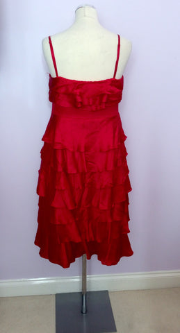 MONSOON RED SILK TIERED SKIRT OCCASION DRESS SIZE 14 - Whispers Dress Agency - Womens Dresses - 3