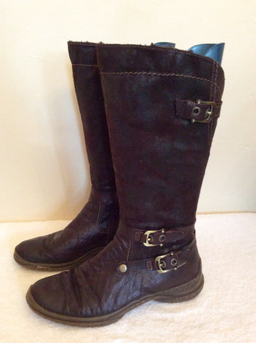 Tamaris Brown Buckle Trim Biker Boots Size 7.5/41 - Whispers Dress Agency - Sold - 3