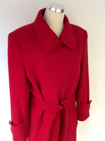 PAUL COSTELLOE COLLECTION RED BELTED WOOL & CASHMERE COAT SIZE 16 - Whispers Dress Agency - Sold - 3