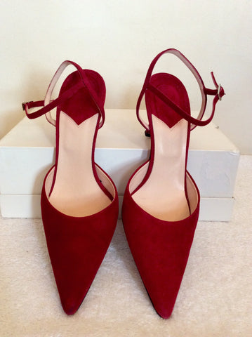 Hobbs Red Suede Ankle Strap Heels Size 6.5/39.5 - Whispers Dress Agency - Sold - 2