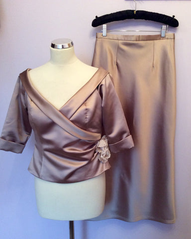 TAILOR MADE LYNN BIELBY OYSTER BEIGE SATIN TOP & LONG SKIRT SIZE 10 - Whispers Dress Agency - Womens Suits & Tailoring - 1