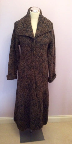 LISA CAMPIONE BROWN & GREY DESIGN LONG CARDIGAN/COAT SIZE 10 - Whispers Dress Agency - Womens Knitwear - 1