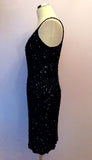 Monsoon Dark Green Silk With Black Beads & Sequins Cocktail Dress Size 14 - Whispers Dress Agency - Sold - 3