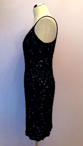 Monsoon Dark Green Silk With Black Beads & Sequins Cocktail Dress Size 14 - Whispers Dress Agency - Sold - 3
