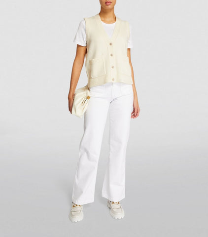 ME+EM CREAM V NECK WOOL & CASHMERE BLEND SLEEVELESS  SWEATER VEST SIZE S