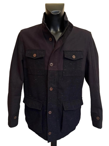 RHINO RUGBY BLACK WOOL & CANVAS MIX ZIP & BUTTON UP JACKET SIZE L