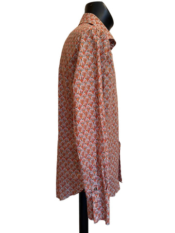 CIRCLE OF GENTLEMEN ORANGE PRINT LONG SLEEVED COTTON SHIRT SIZE 17"