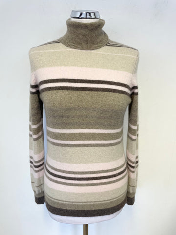 MARKS & SPENCER BROWN,BEIGE & PINK 100% CASHMERE STRIPE JUMPER SIZE 10