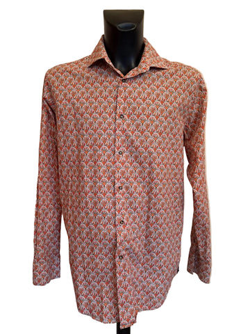 CIRCLE OF GENTLEMEN ORANGE PRINT LONG SLEEVED COTTON SHIRT SIZE 17"