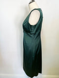 HOBBS HADLEY BOTTLE GREEN SATIN SLEEVELESS SPECIAL OCCASION PENCIL DRESS SIZE 14